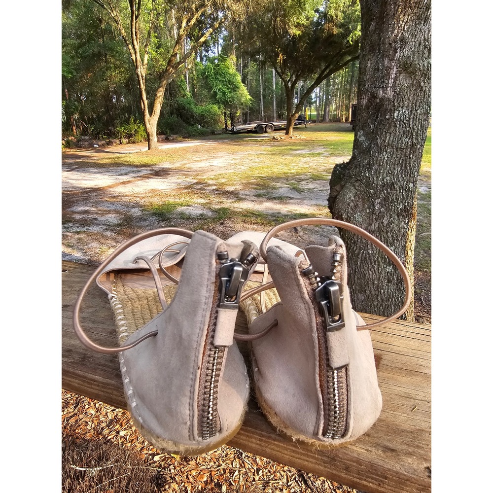 Eileen Fisher Suede Lace Up Espadrille Flats Tan Boho Sandals Size 8 - Picture 5 of 5